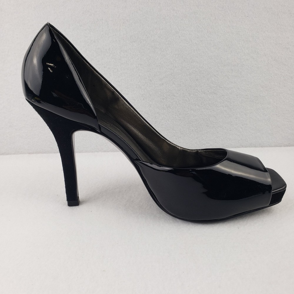Jessica Simpson Womens Peep Toe Black Patent Leather Heels Dress Shoes Size 9.5